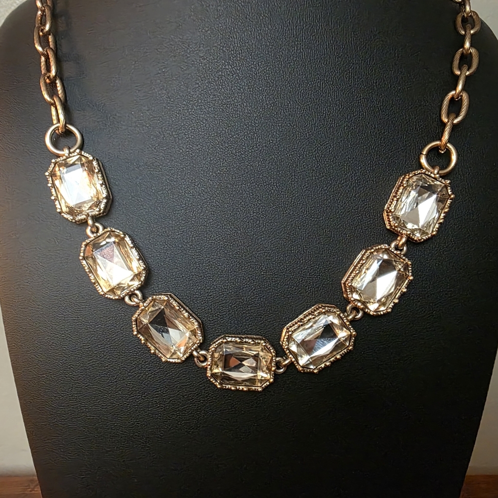 Elegant Gold and Champagne Crystal Necklace. Stunning. Talbots.